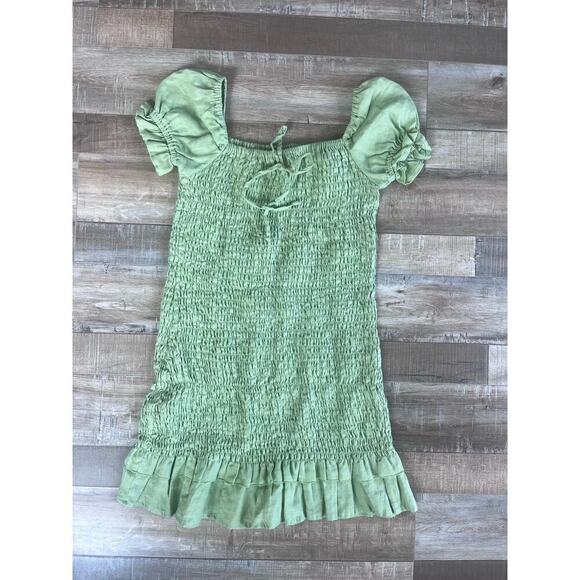 FAITHFULL THE BRAND Lime Green Cette Smocked Mini Dress Size S - Picture 1 of 6
